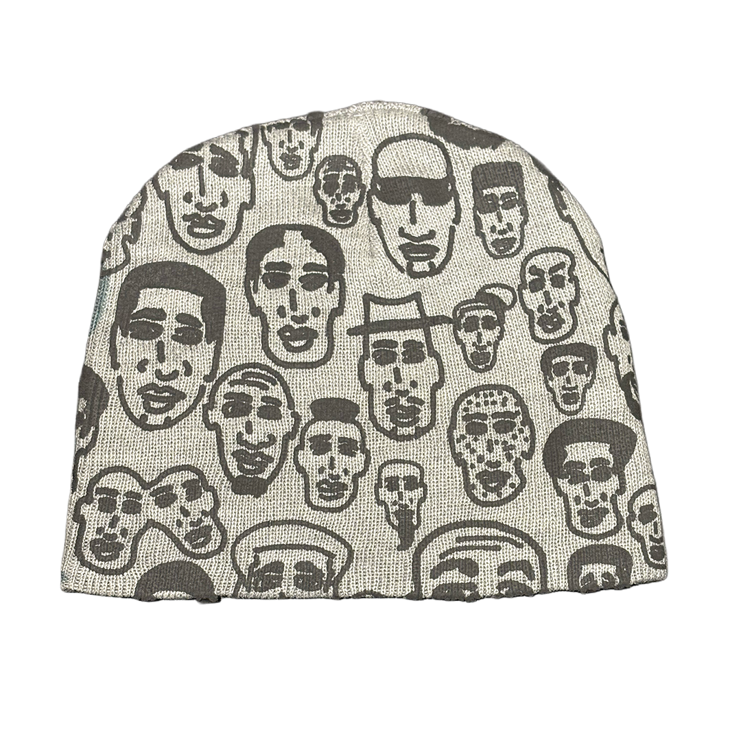 Grey Raised Faces Beanie