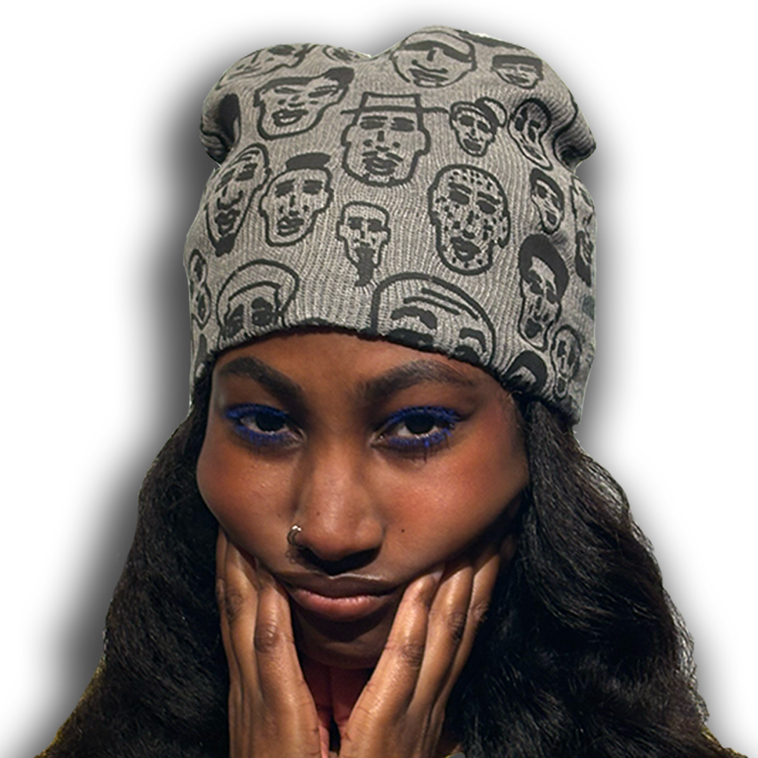 Grey Raised Faces Beanie