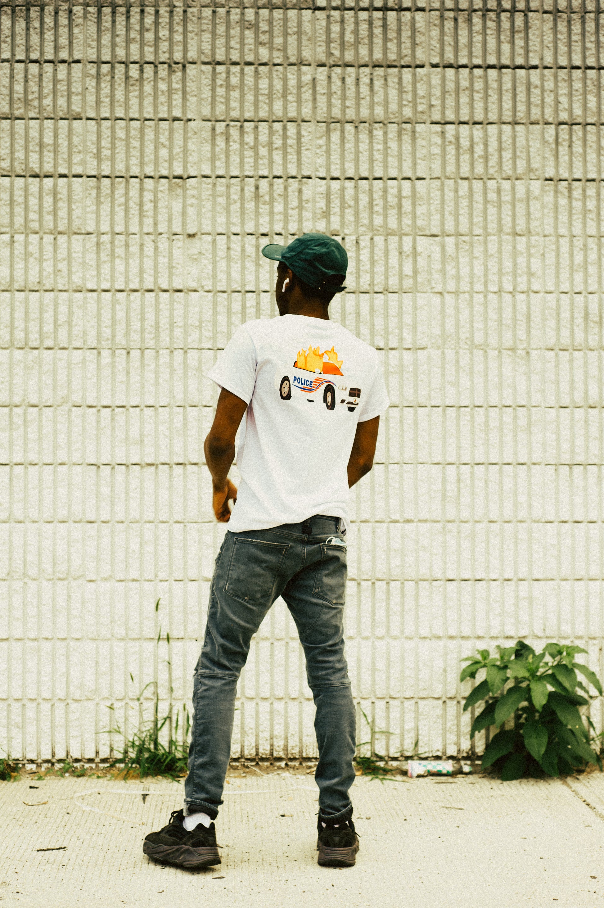 Flaming Cop Car White T