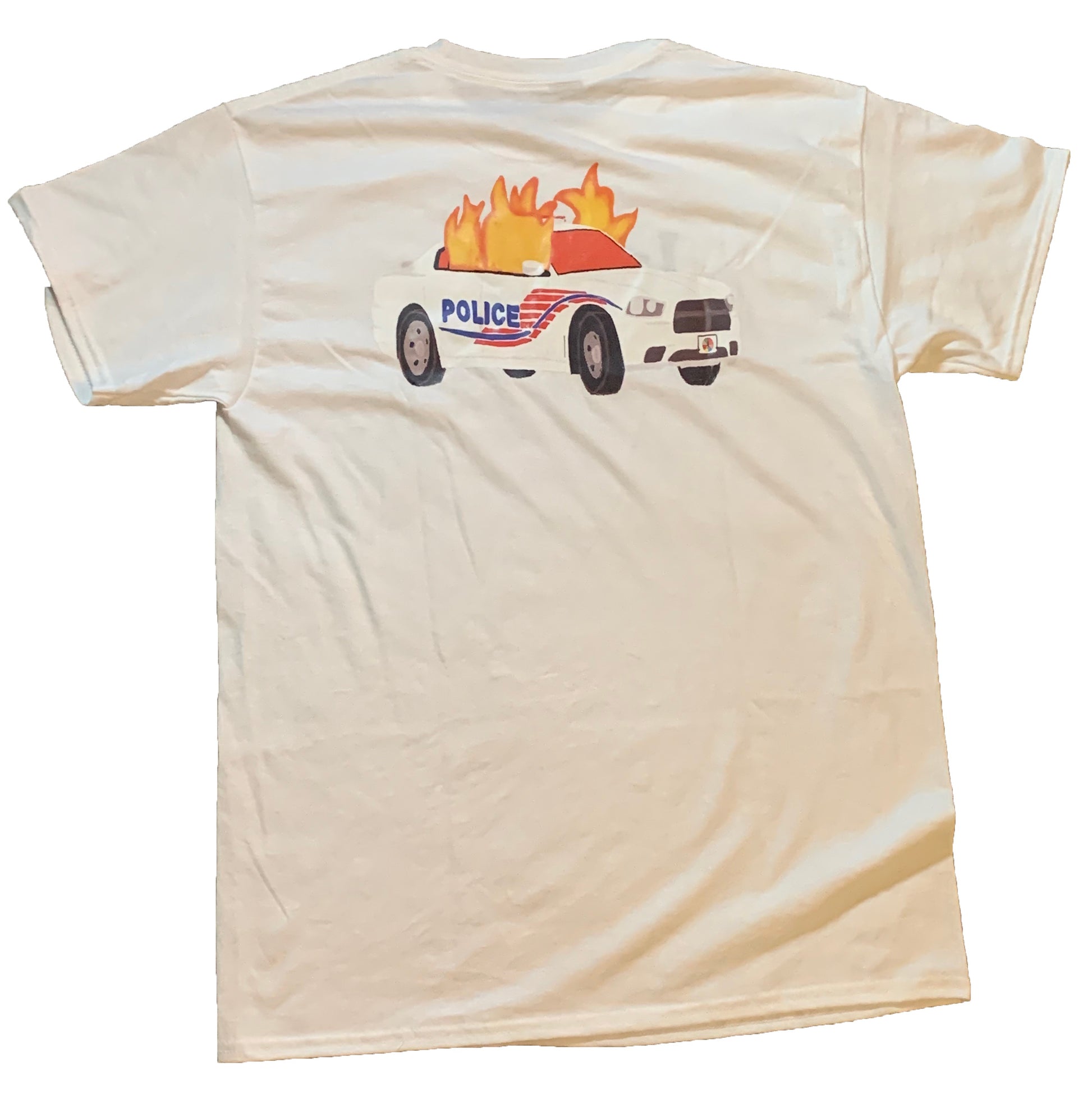 Flaming Cop Car White T